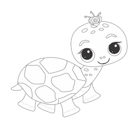 Cute turtle walking black and white clipart