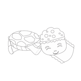 Cute sleeping turtle drawing black and white clipart
