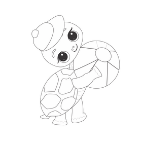 Turtle playing with a ball black and white clipart