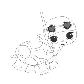 Cartoon turtle going to the sea black and white clipart