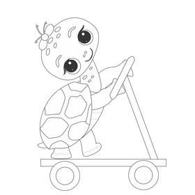 Cartoon tortoise in a scooter black and white clipart