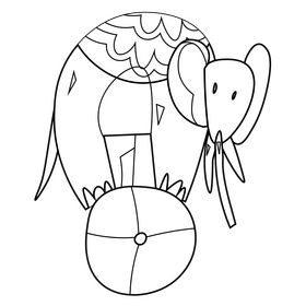 Elephant playing ball black and white clipart