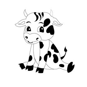 Cute baby cow black and white clipart