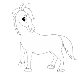 Baby horse black and white clipart