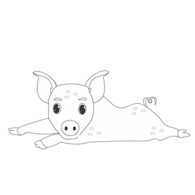 Cute baby pig black and white clipart