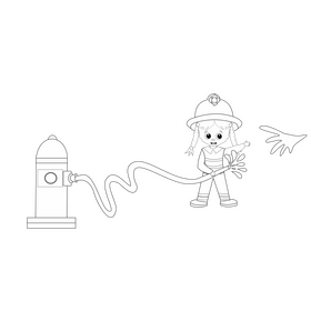 Cute firefighter black and white clipart