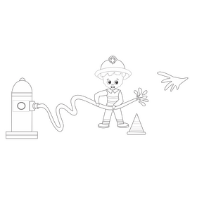 Cute firefighter cartoon black and white clipart