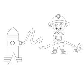 Cartoon firefighter black and white clipart