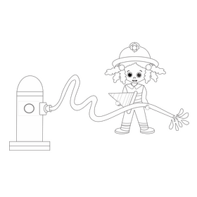 Cute African American firefighter black and white clipart