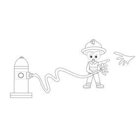 Firefighter illustration black and white clipart