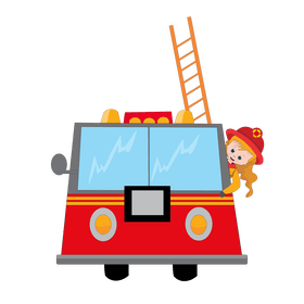 Female firefighter in fire truck clipart