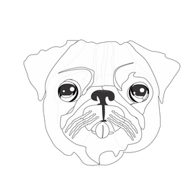 Pug dog head black and white clipart