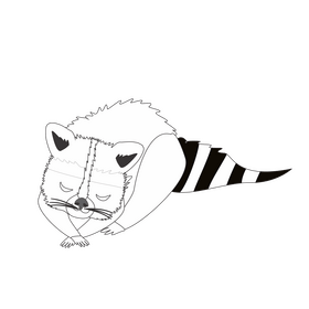 Raccoon sleeping cartoon drawing black and white clipart
