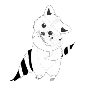 Mother and baby raccoons black and white clipart