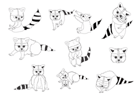 Raccoons black and white vector