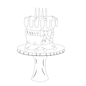 Cherry birthday cake cartoon black and white clipart