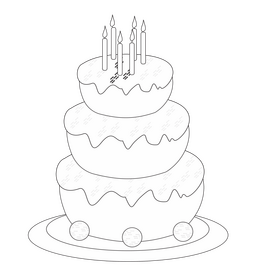 Three tier chocolate birthday cake black and white clipart