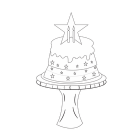 Star birthday cake drawing black and white clipart