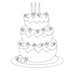 3 tier strawberry birthday cake black and white clipart