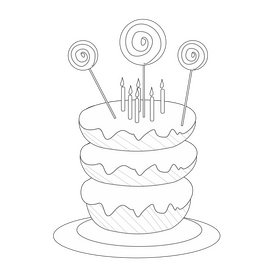 Free lollipop birthday cake black and white clipart