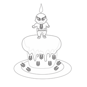 Spiderman birthday cake illustration black and white clipart