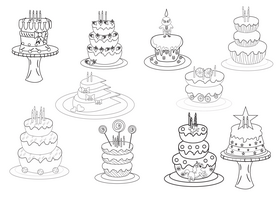 Cartoon birthday cakes black and white vector