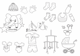 Baby items black and white vector