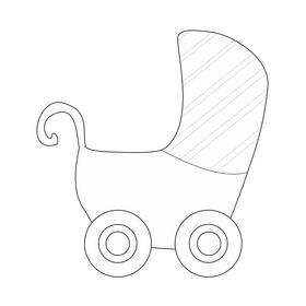 Cute baby girl carriage black and white clipart