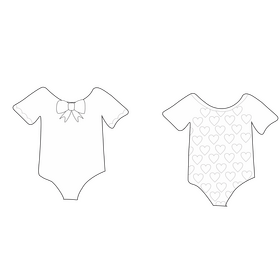 Baby girl onesies cartoon drawing black and white clipart