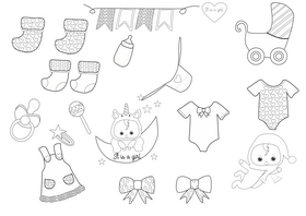 Baby girl items black and white vector