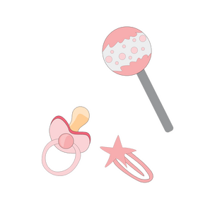 Baby girl items, rattle, pacifier, diaper pin clipart