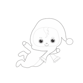 Cute baby girl cartoon drawing black and white clipart