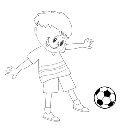 Free blond boy playing soccer black and white clipart
