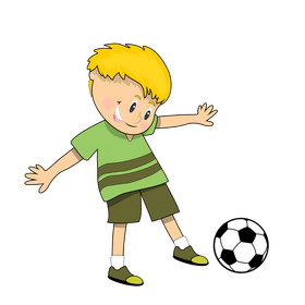 Free blond boy playing soccer clipart