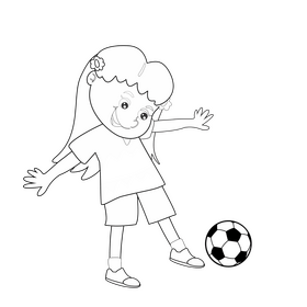 Cute blond girl playing soccer black and white clipart