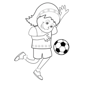 Dark haired girl playing soccer black and white clipart