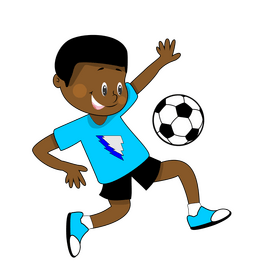 Cute Afro american boy playing football, soccer clipart