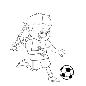 Braided girl playing football black and white clipart