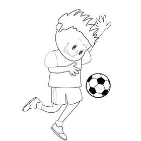 Dark haired boy kicking a ball black and white clipart