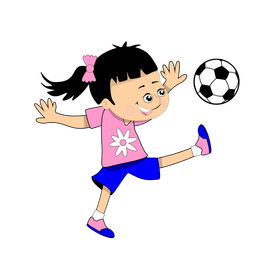 Girl with pigtails hair playing soccer clipart