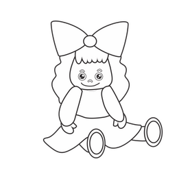 Cute doll illustration black and white clipart