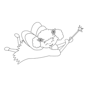 Afro American fairy black and white clipart