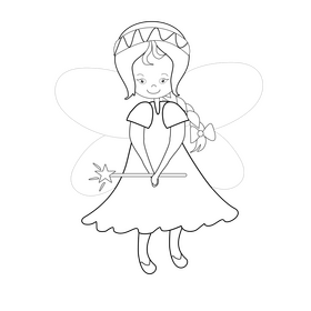 Fairy with braid hair black and white clipart