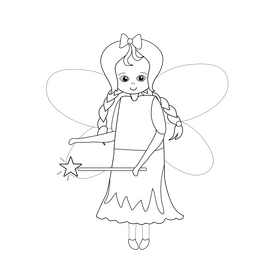 Fairy with two braids black and white clipart