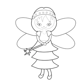 Fairy drawing black and white clipart