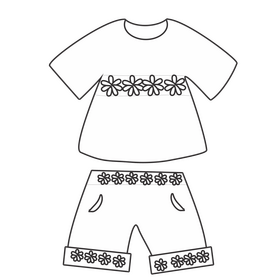 Green flowery shorts and blouse black and white clipart