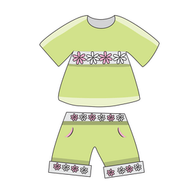Green flowery shorts and blouse clipart