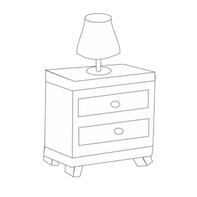 Lamp on nightstand black and white clipart