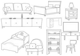 Home furniture set black and white vector