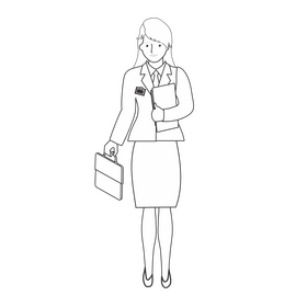 Cute business woman illustration black and white clipart